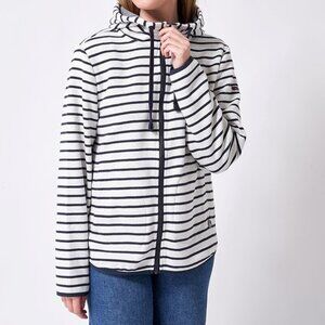 Batela Sea Style Nautical Navy Striped Hooded Sweatshirt with Zipper, 12